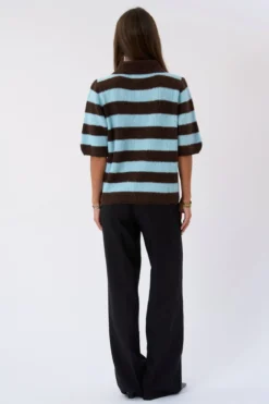 Alba Polo Knit - Chocolate/Light Blue