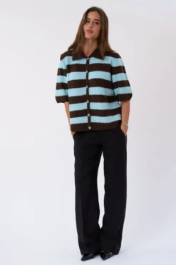 Alba Polo Knit - Chocolate/Light Blue