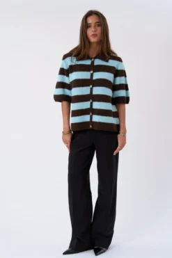 Alba Polo Knit - Chocolate/Light Blue