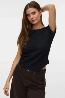 Alissia Asymmetrisk O-Neck Top - Sort