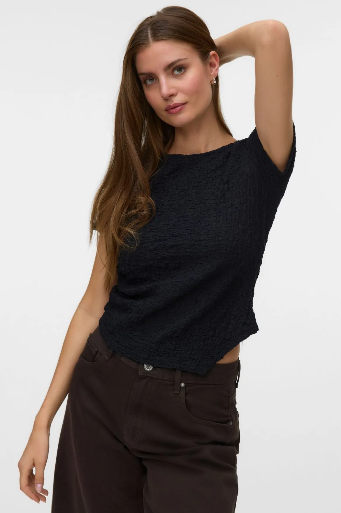 Alissia Asymmetrisk O-Neck Top - Sort