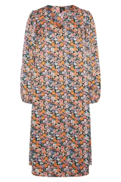 Allys Blomstret Midi Kjole - Sort