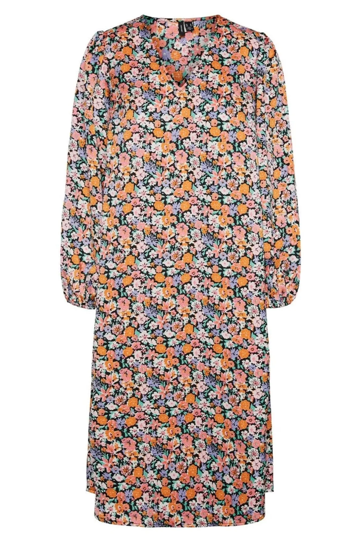 Allys Blomstret Midi Kjole - Sort