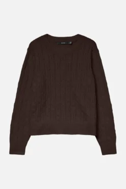 Aries O-Neck Cable Pullover - Chocolate Torte