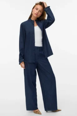 Atla Frill Denim Skjorte - Mørkeblå Denim