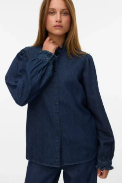 Atla Frill Denim Skjorte - Mørkeblå Denim