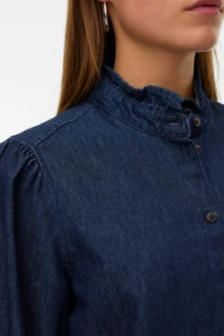 Atla Frill Denim Skjorte - Mørkeblå Denim