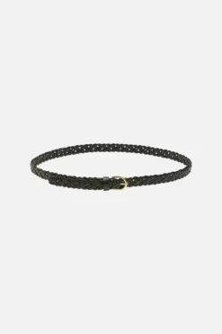 Avery Leather Braided Slim Belt - Black