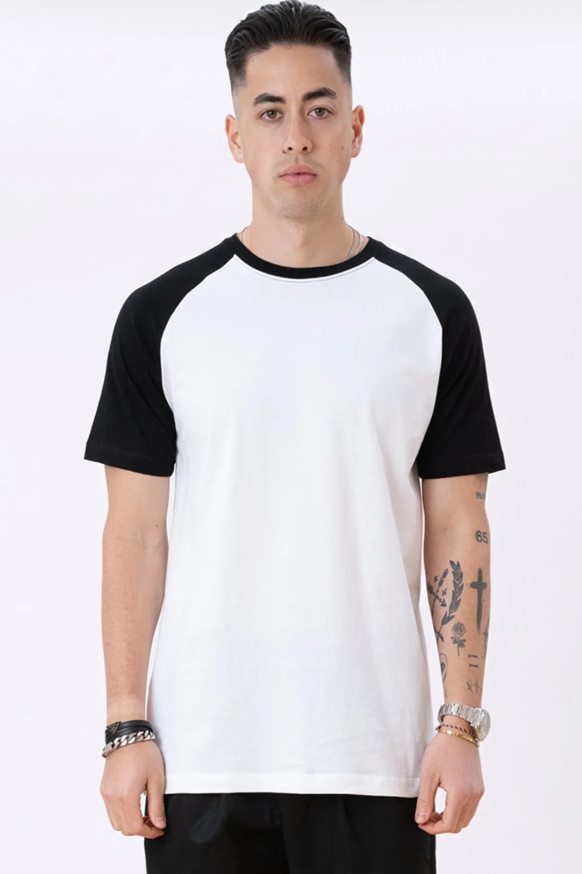 Basic raglan T-shirt - Sort-Hvid