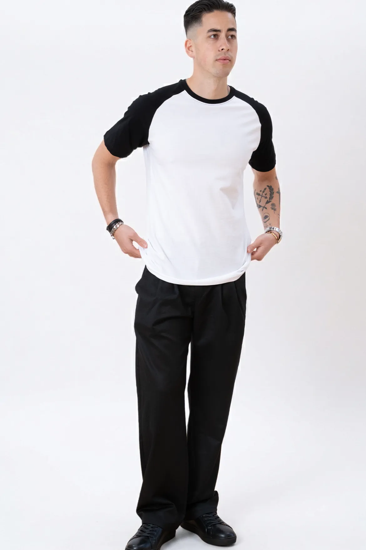Basic raglan T-shirt - Sort-Hvid
