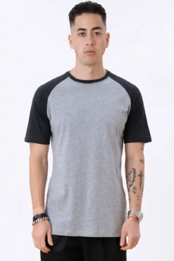 Basic raglan T-shirt - Sort-Lyse Grå