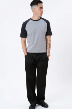 Basic raglan T-shirt - Sort-Lyse Grå
