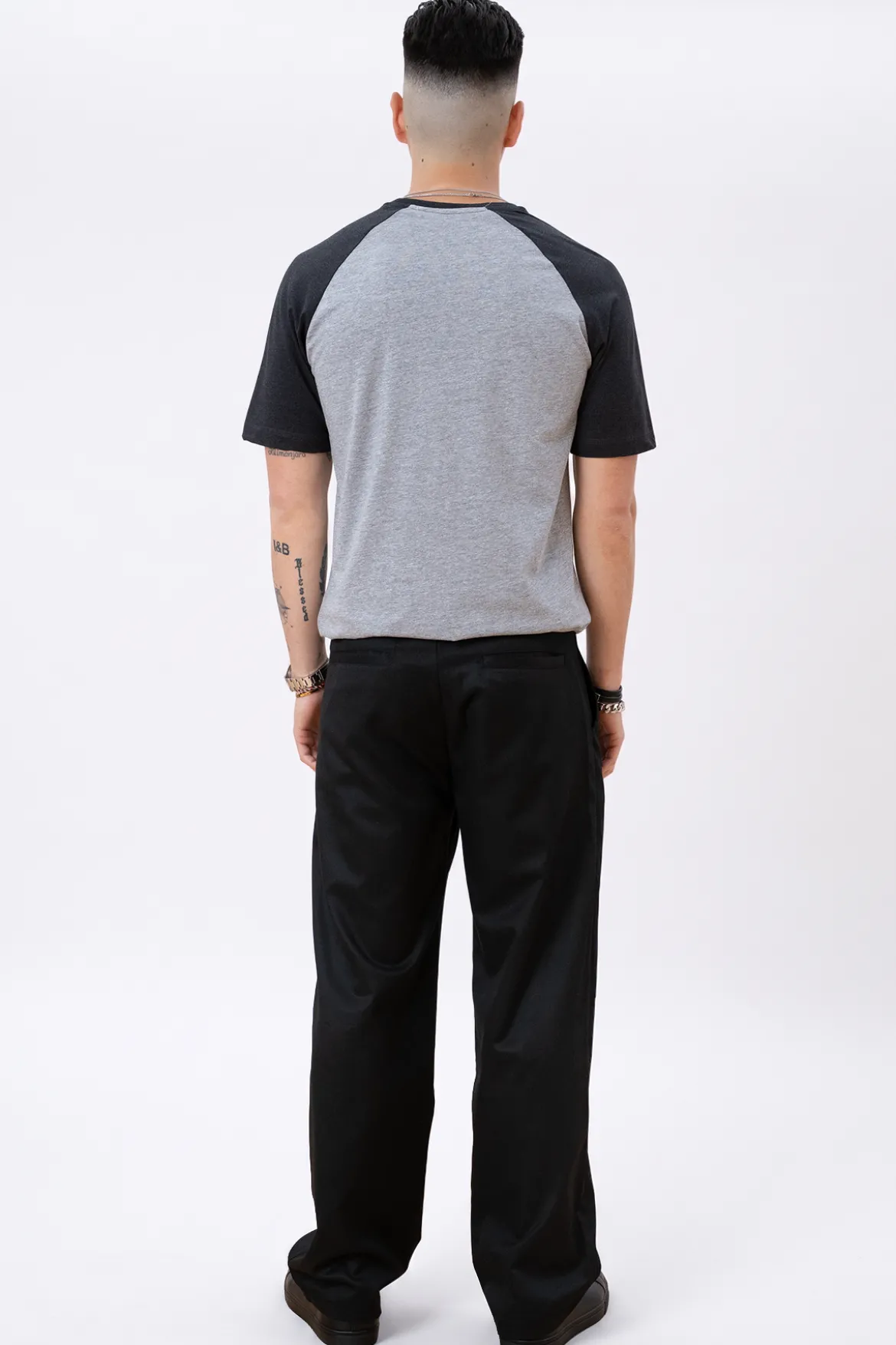 Basic raglan T-shirt - Sort-Lyse Grå