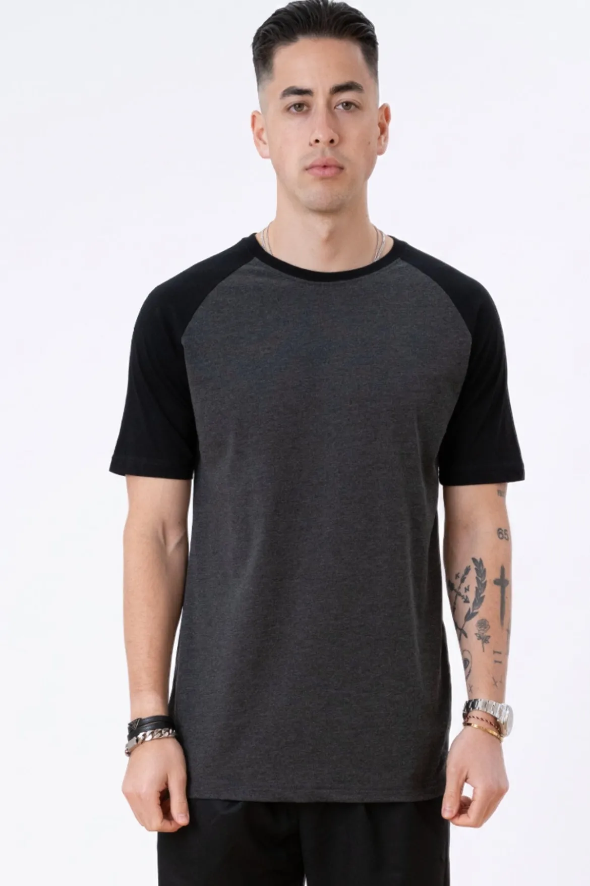 Basic raglan T-shirt - Sort-Mørke Grå