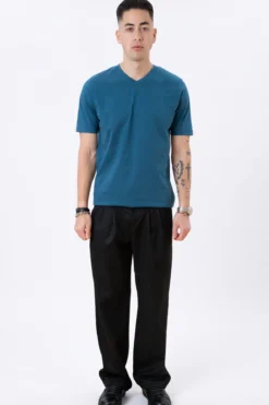 Basic V-neck t-shirt - Petroleum Blå