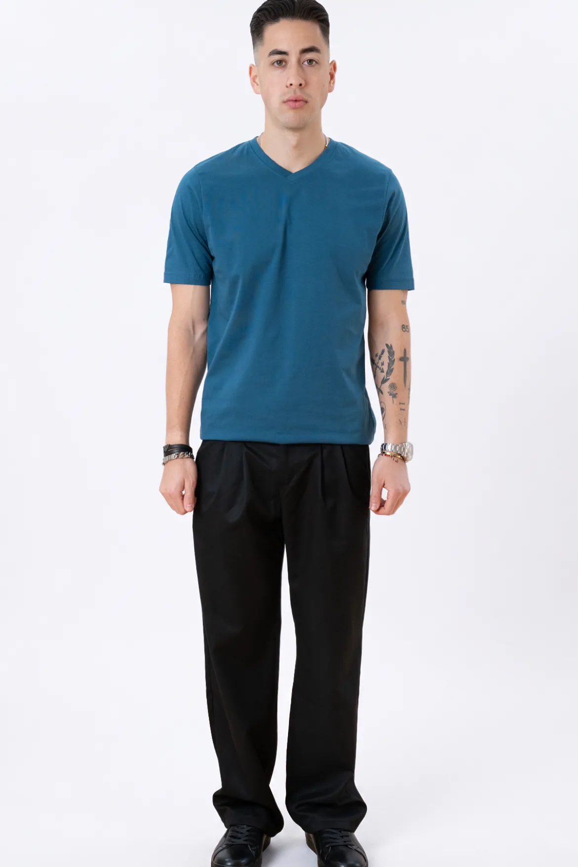 Basic V-neck t-shirt - Petroleum Blå