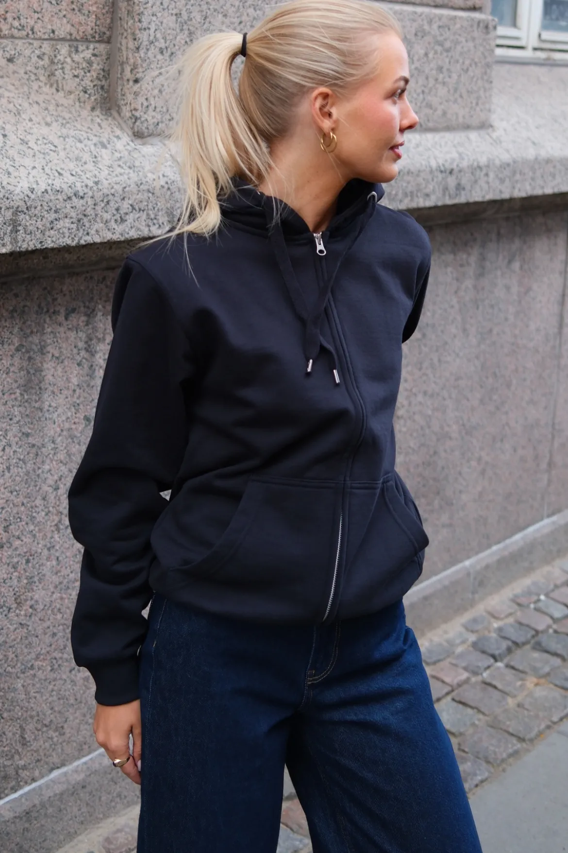 Basic Zip Hoodie - Mørk Navy