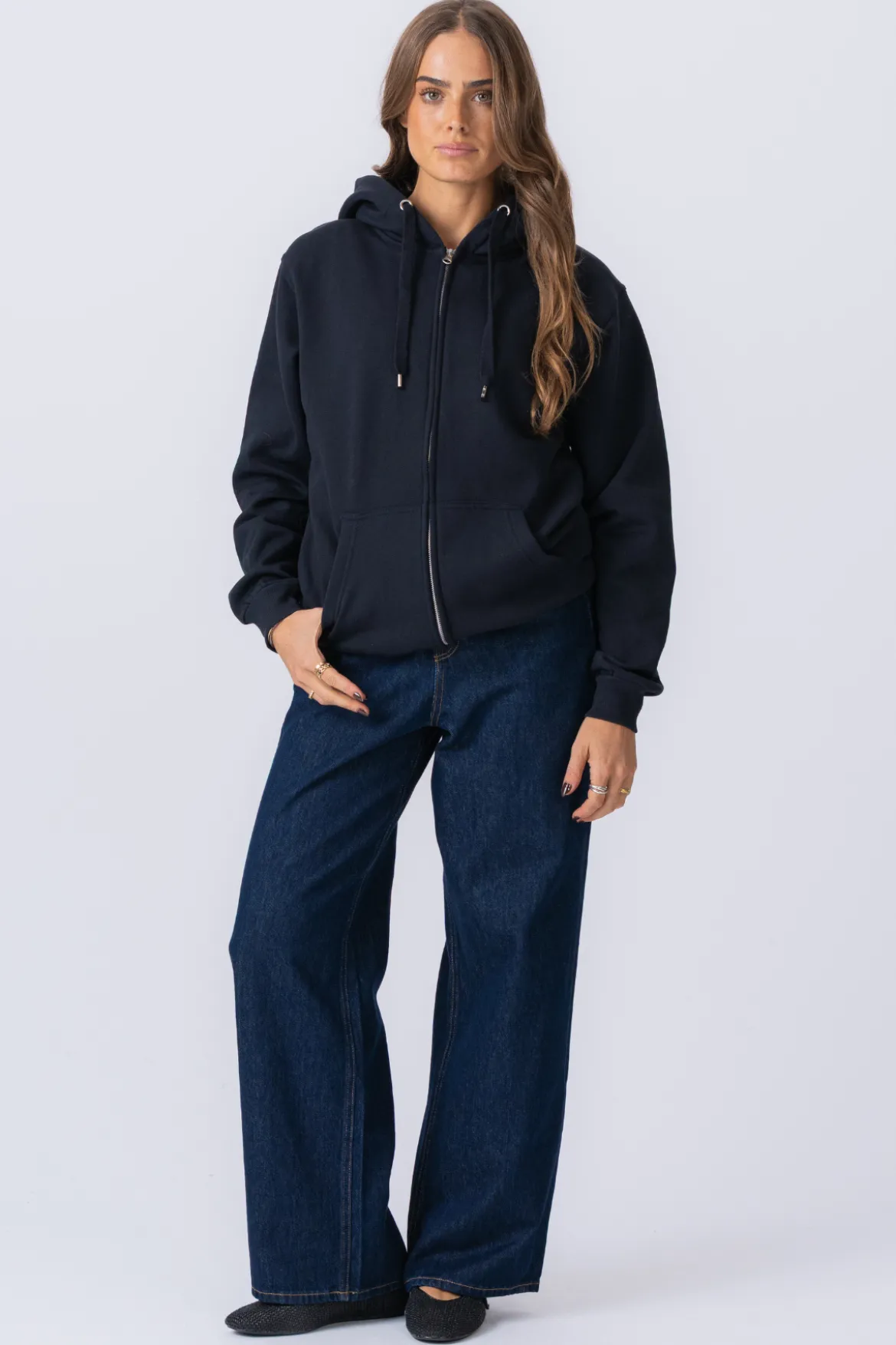 Basic Zip Hoodie - Mørk Navy