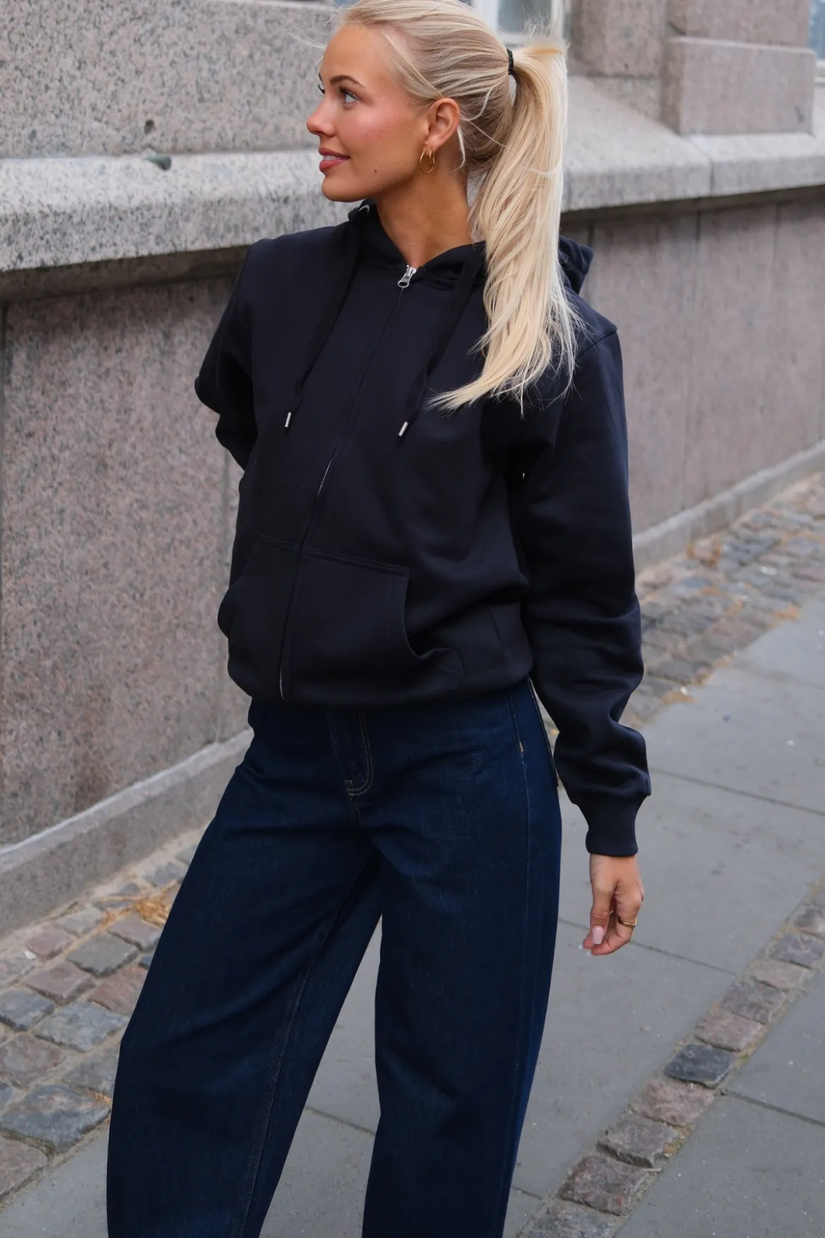 Basic Zip Hoodie - Mørk Navy