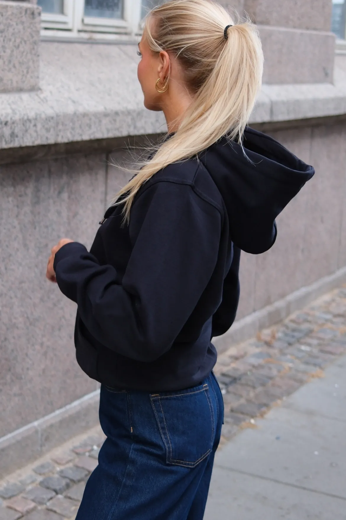 Basic Zip Hoodie - Mørk Navy