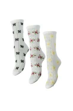 Bella Pointelle Socks 3-Pak - Cloud Dancer