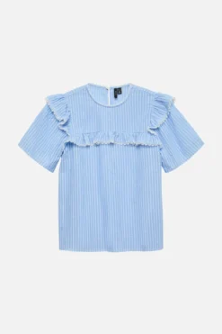 Bell Frill Stripe Top - Cashmere Blue / White