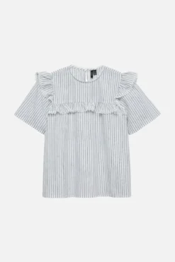 Bell Frill Stripe Top - Snow White / Black