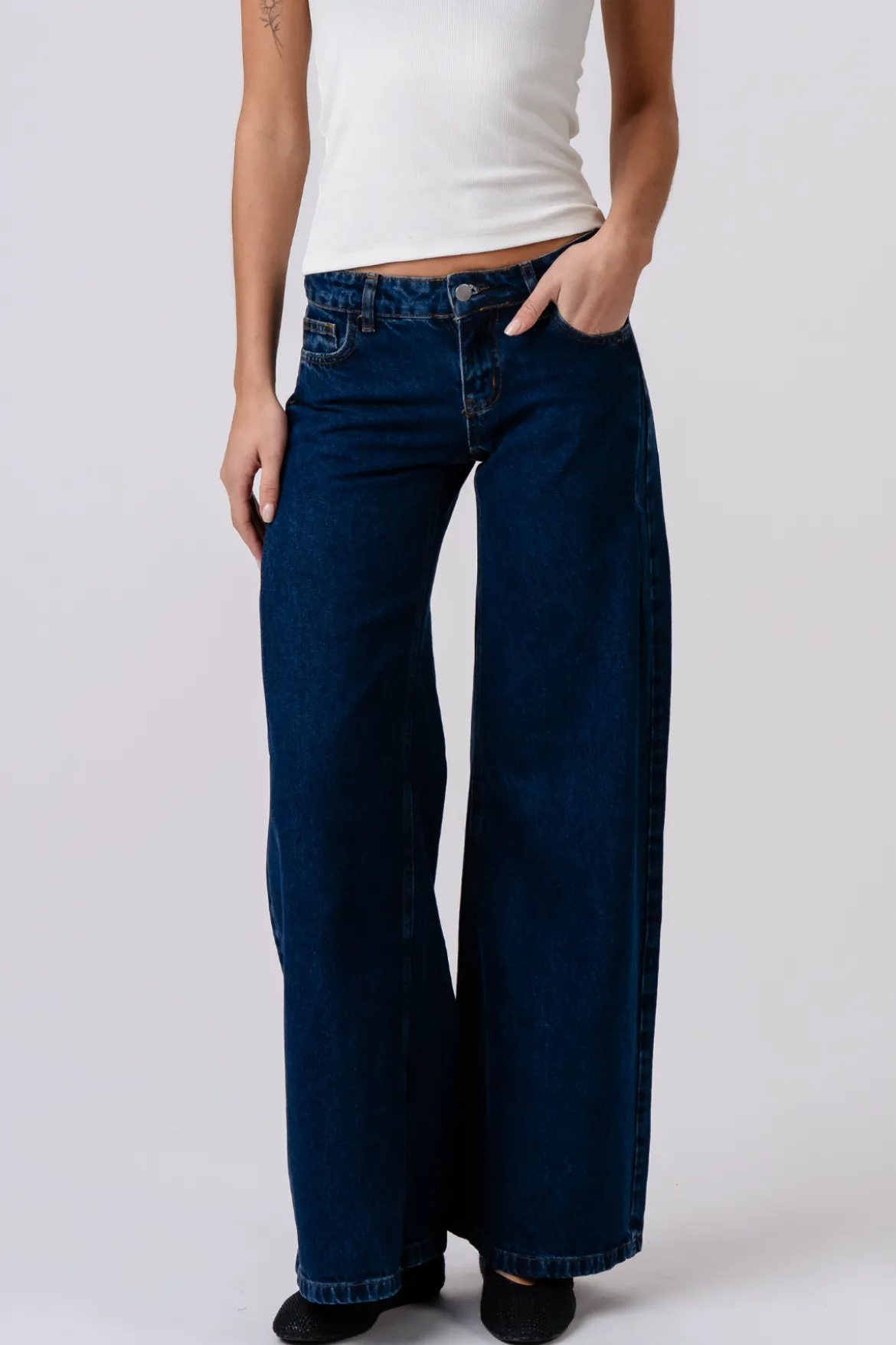 Bianca Lavtaljede Jeans - Mellemblå