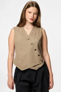 Bubbles Asymmetrisk Vest - Greige