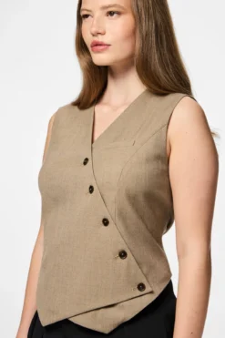 Bubbles Asymmetrisk Vest - Greige