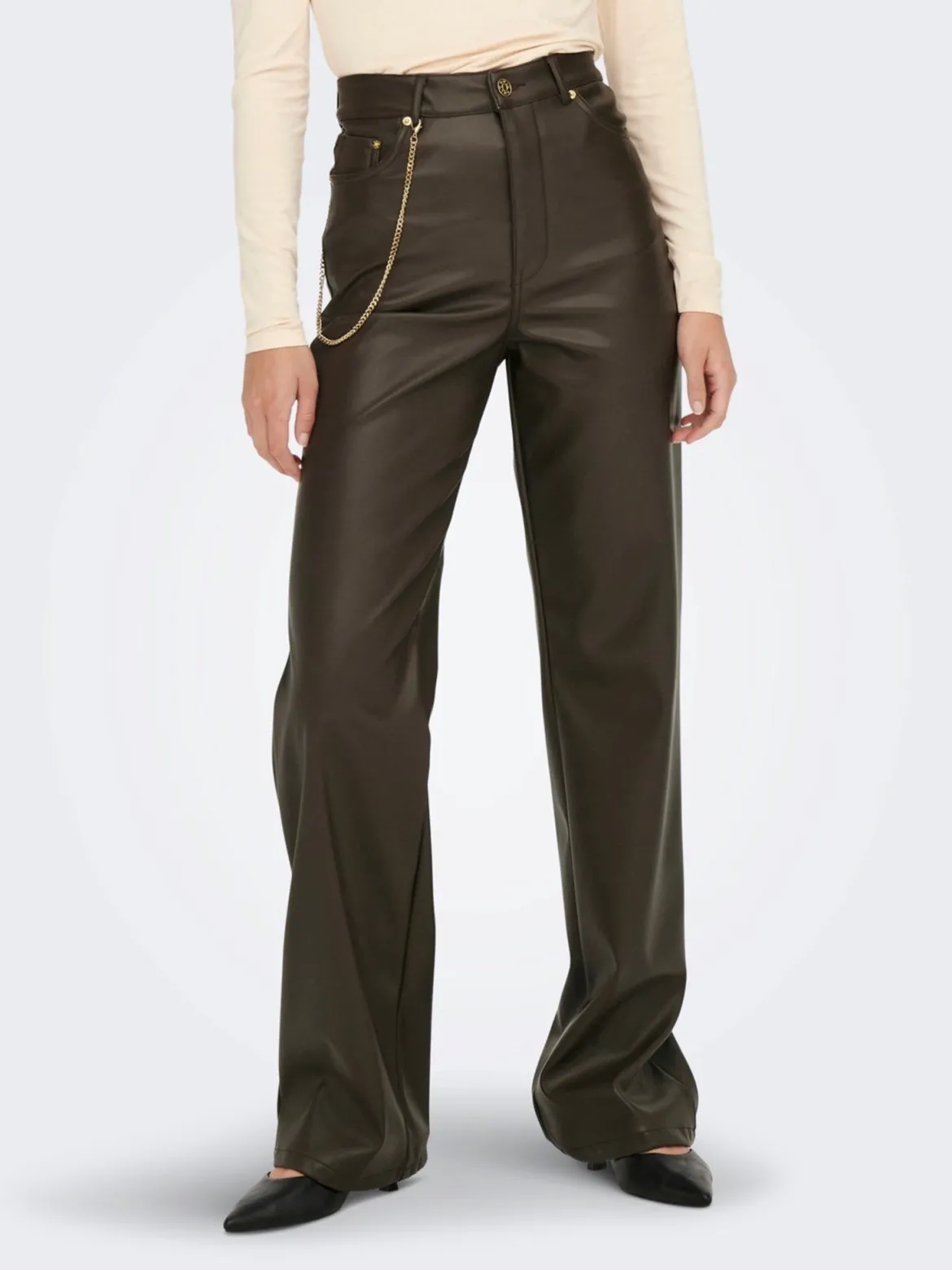 Camille Wide Faux Leather Bukser - Delicioso