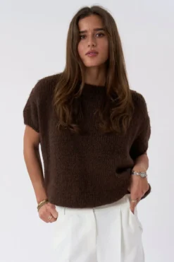 Chloe Kortærmet Strik - Chocolate