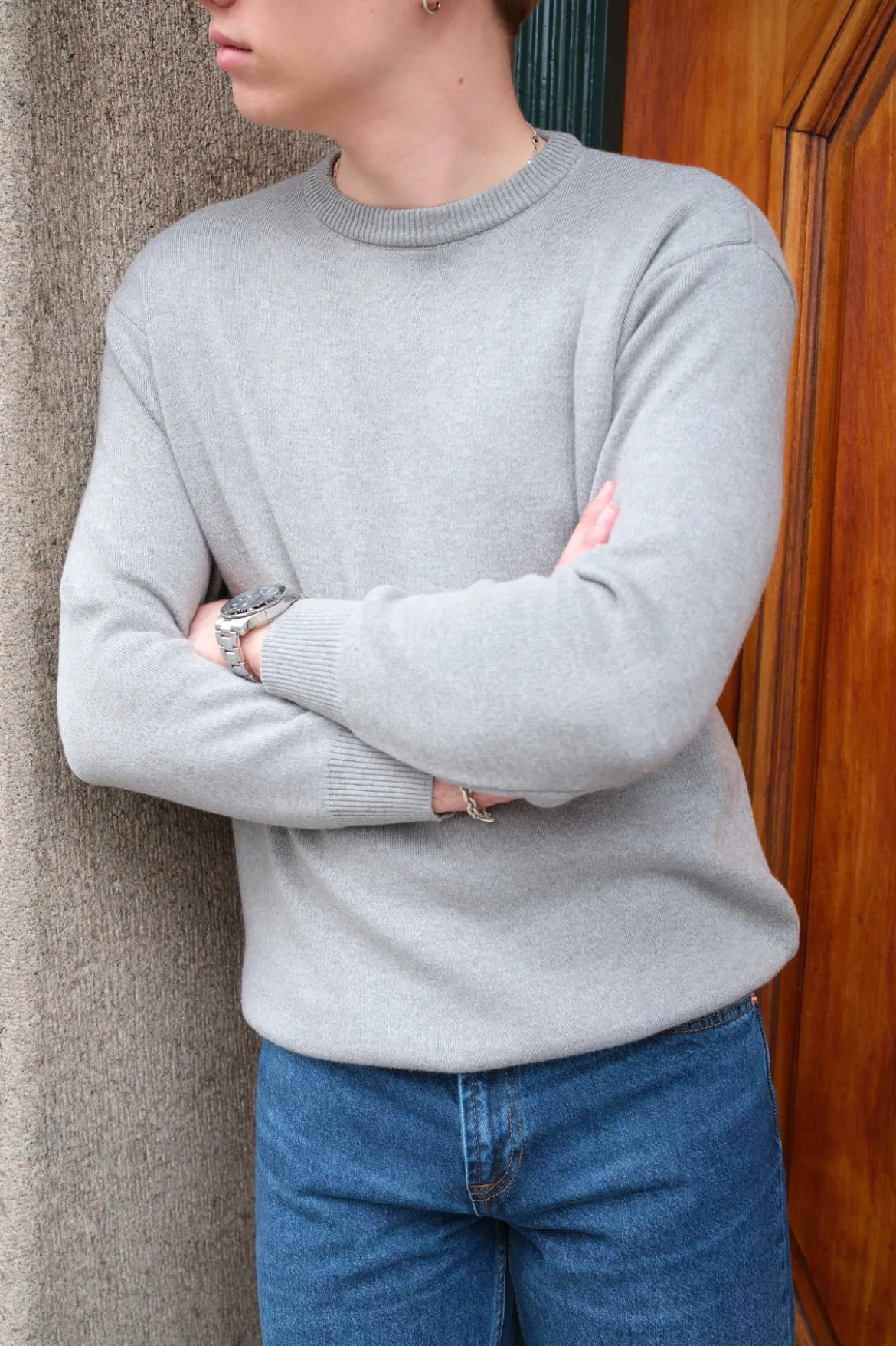 Crewneck Knit Sweater - Lysegrå