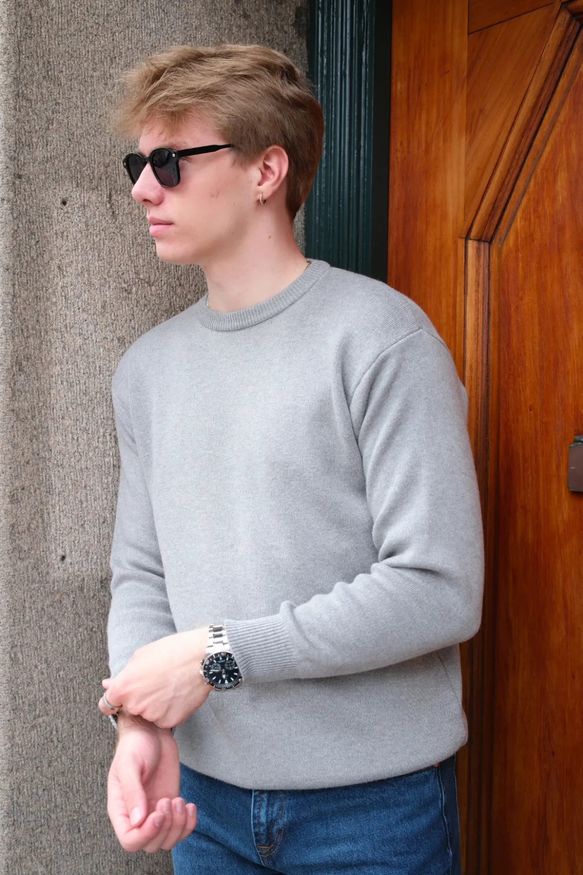 Crewneck Knit Sweater - Lysegrå