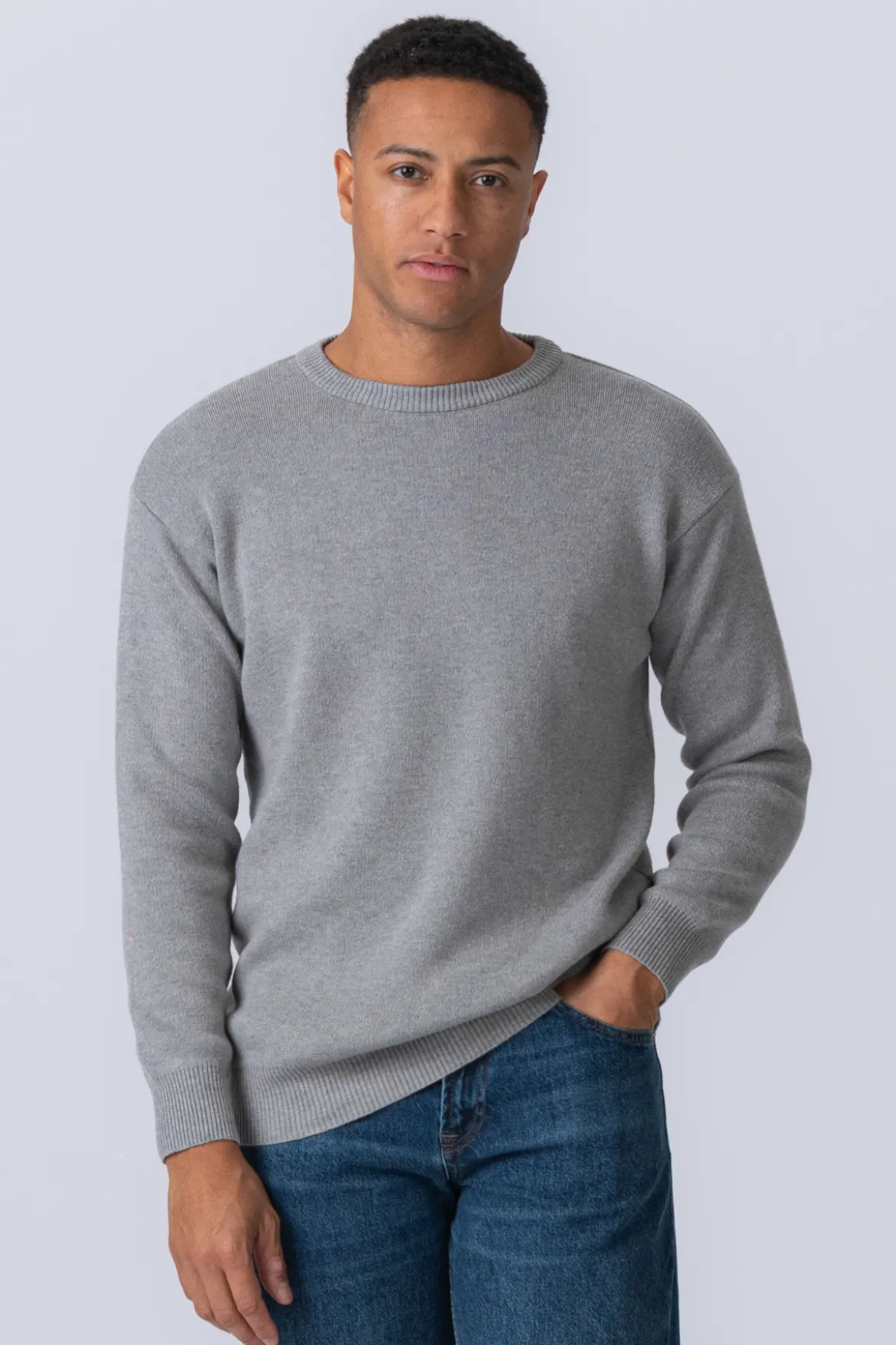 Crewneck Knit Sweater - Lysegrå