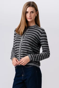 Crizette Stribet Strik Cardigan - Grå/Sort