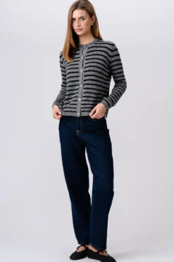 Crizette Stribet Strik Cardigan - Grå/Sort