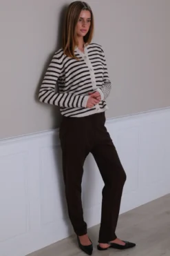 Crizette Stribet Strik Cardigan - Råhvid/Brun