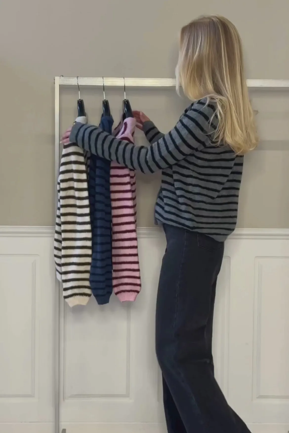 Crizette Stribet Strik Cardigan - Råhvid/Brun