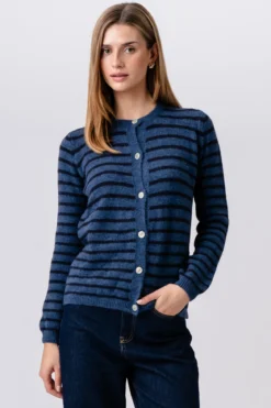 Crizette Stribet Strik Cardigan - Blå/Dyb Blå