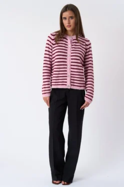 Crizette Stribet Strik Cardigan - Lyserød/Bordeaux