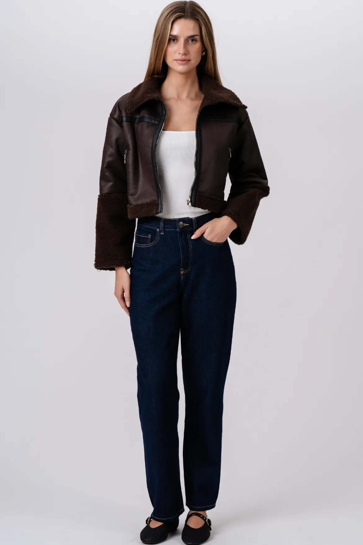 Daisy Shearling Jakke - Brun/Sort