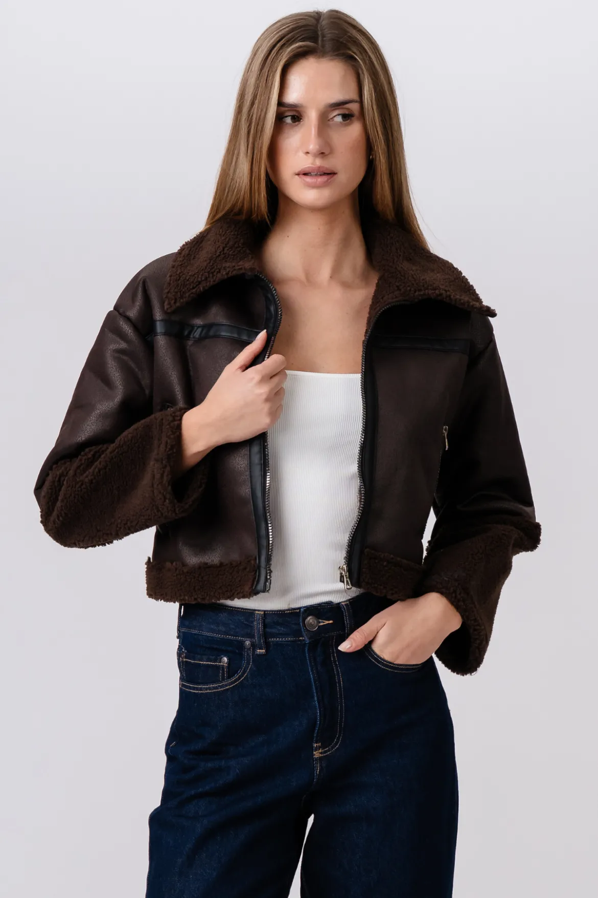 Daisy Shearling Jakke - Brun/Sort