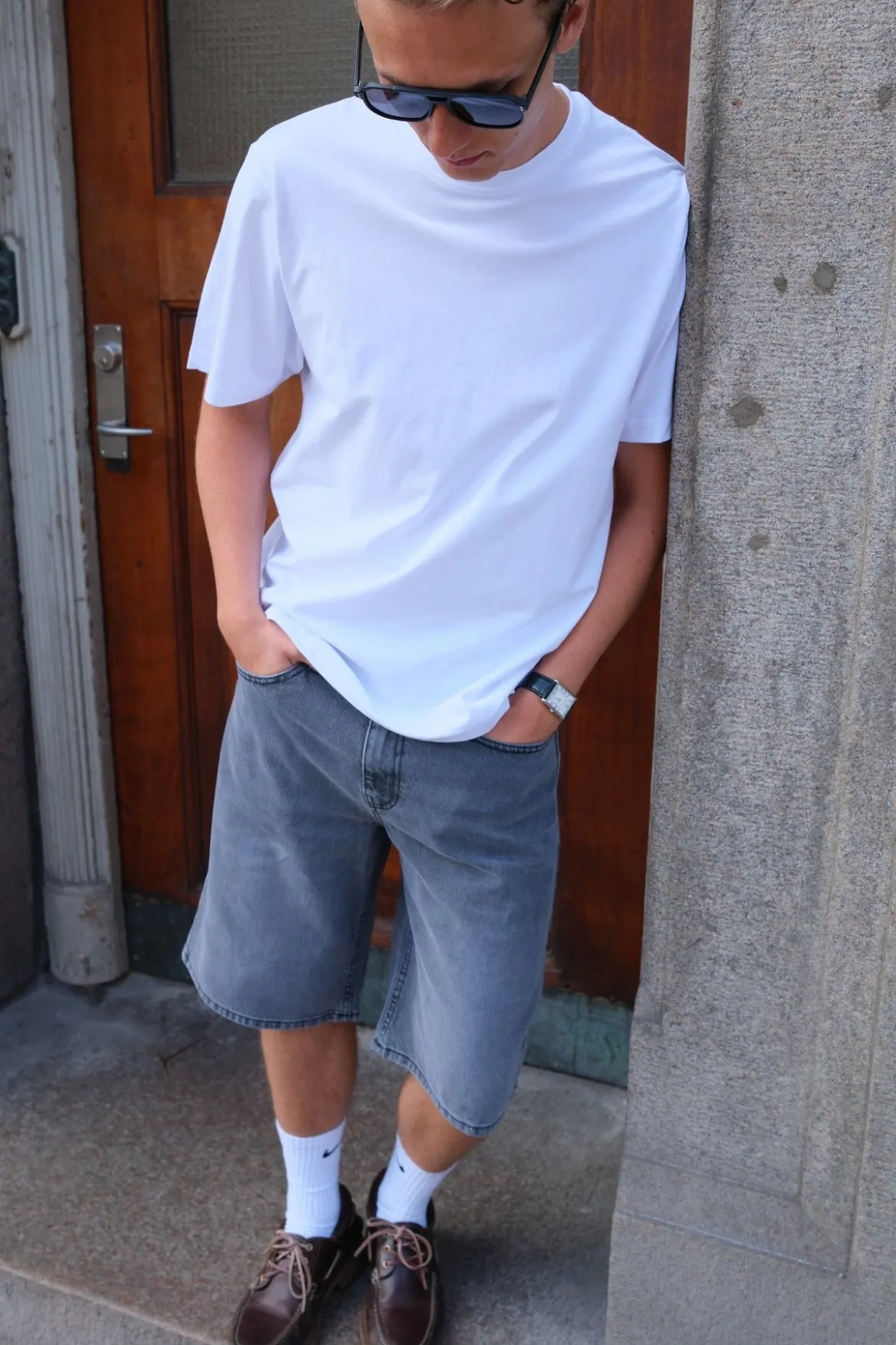 Denim Shorts Loose - Grå