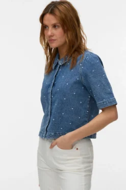 Dionne 2/4 Denim Skjorte - Medium Blue Denim - Heart