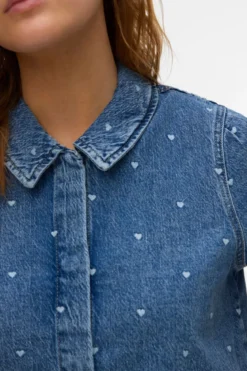 Dionne 2/4 Denim Skjorte - Medium Blue Denim - Heart