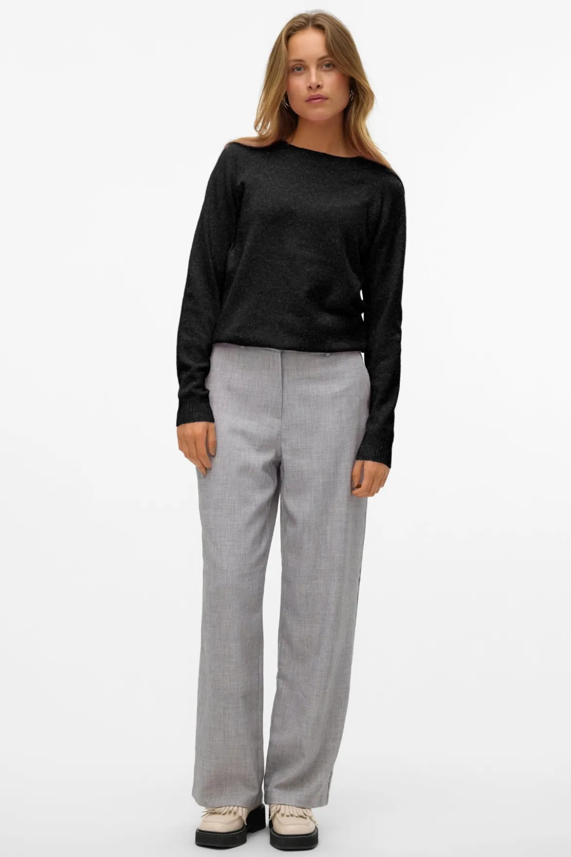 Doffy O-Neck Blouse - Sort Melange