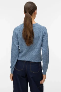 Doffy O-Neck Bluse - Mørk Denim m. Hvid Melange