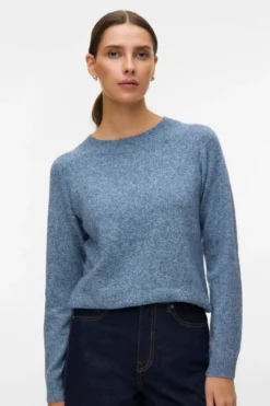 Doffy O-Neck Bluse - Mørk Denim m. Hvid Melange
