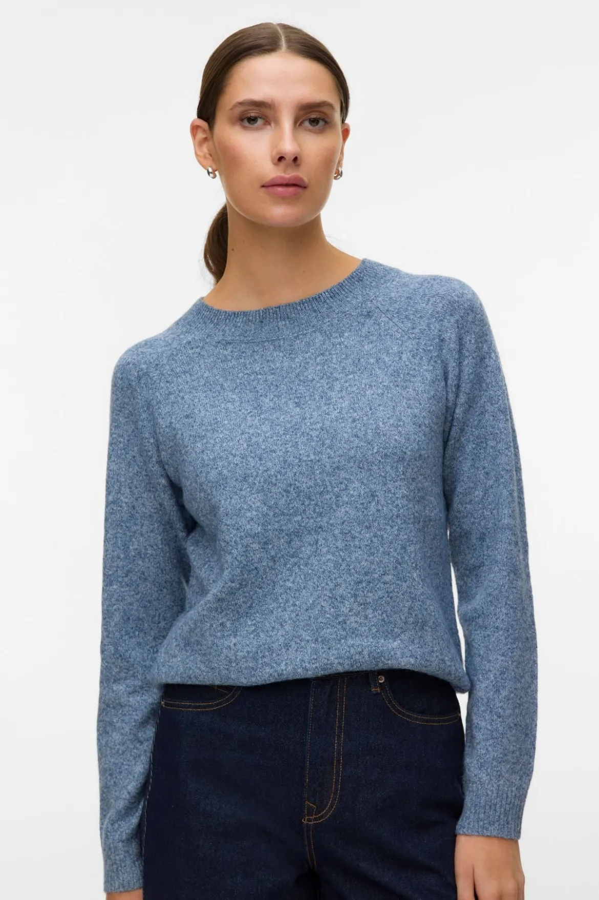 Doffy O-Neck Bluse - Mørk Denim m. Hvid Melange